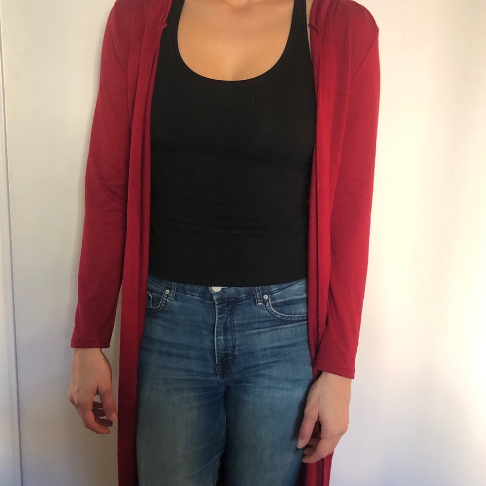 Red cardigan
